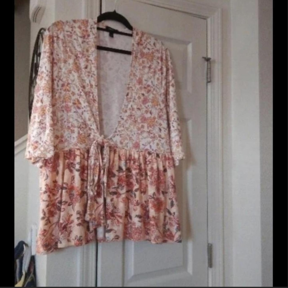 Torrid Pink Ruffled Tie Front Blouse